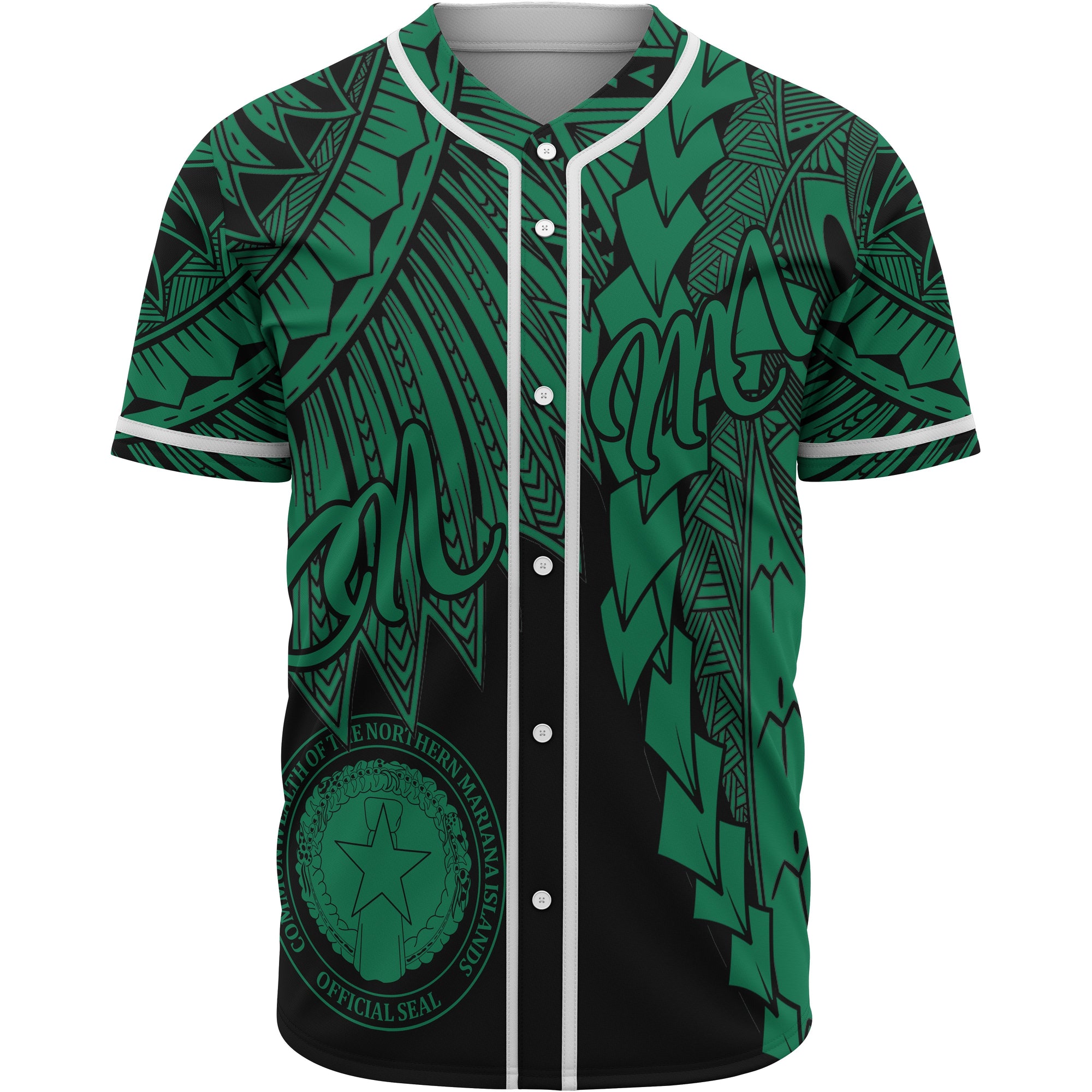 Northern Mariana Islands Polynesian Baseball Shirt - Tribal Wave Tattoo Green Unisex Green - Polynesian Pride