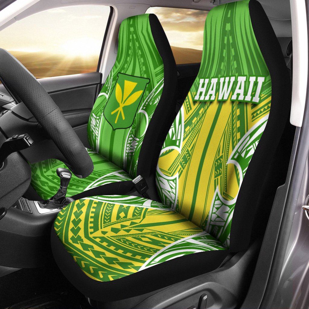 Hawaii Polynesian Car Seat Covers - Hawaiian Pattern With Seal Universal Fit Green - Polynesian Pride