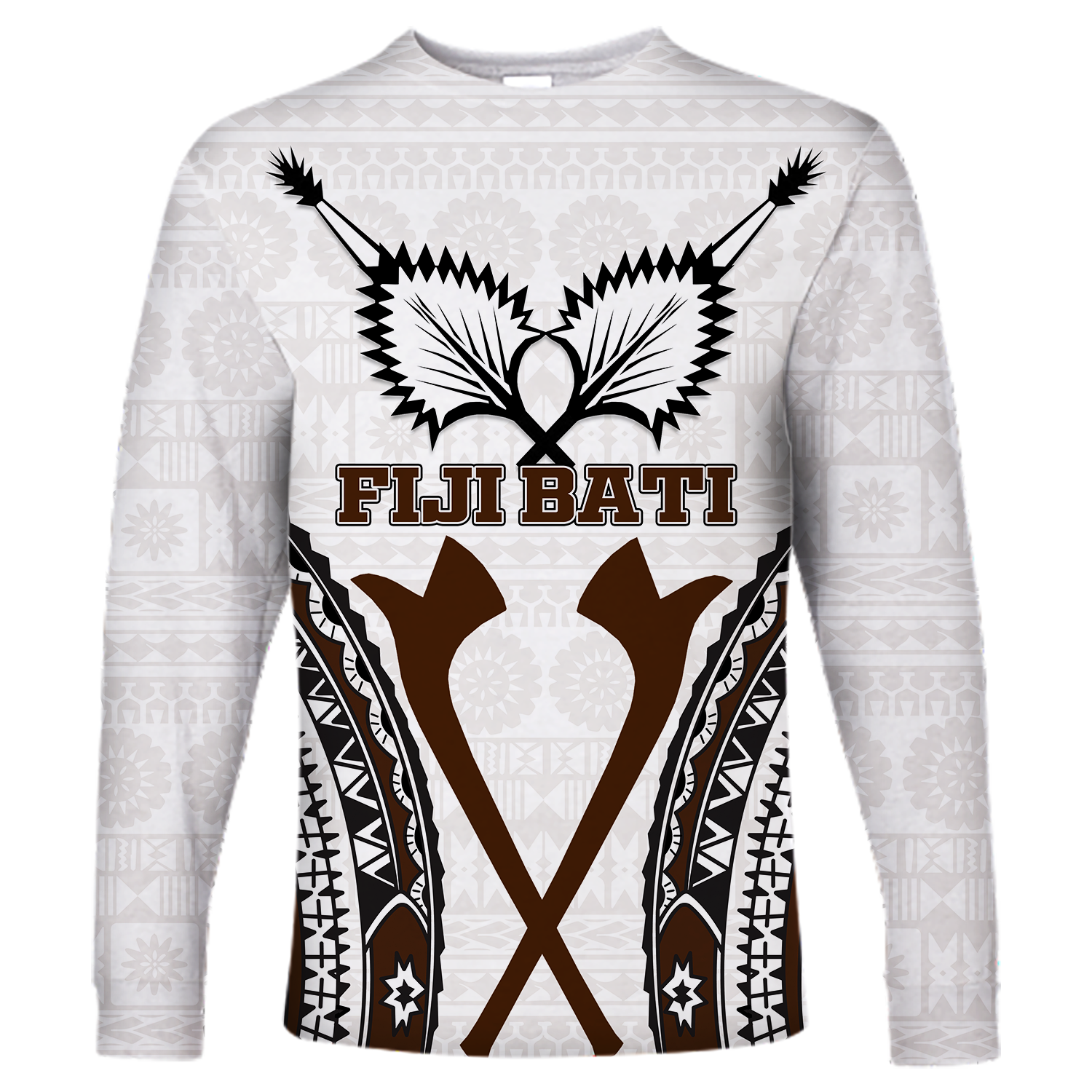 Fiji Bati Tapa Pattern Long Sleeve Shirt - LT12 Unisex White - Polynesian Pride