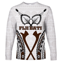 Fiji Bati Tapa Pattern Long Sleeve Shirt - LT12 Unisex White - Polynesian Pride