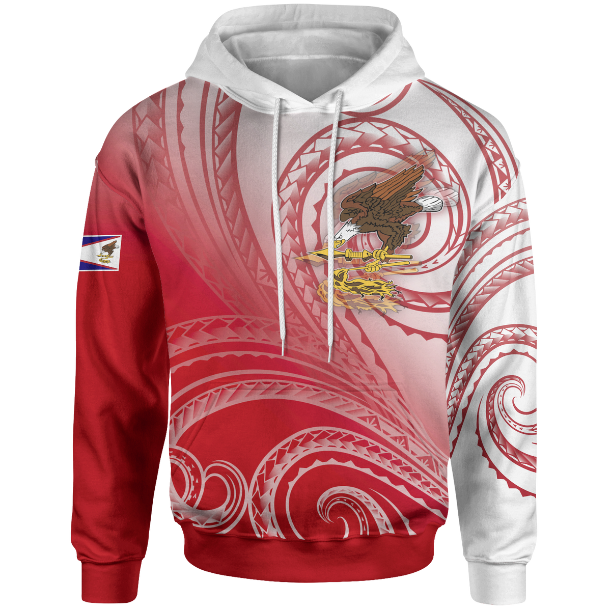 American Samoa Polynesian Hoodie Bald Eagle (Red) Red - Polynesian Pride