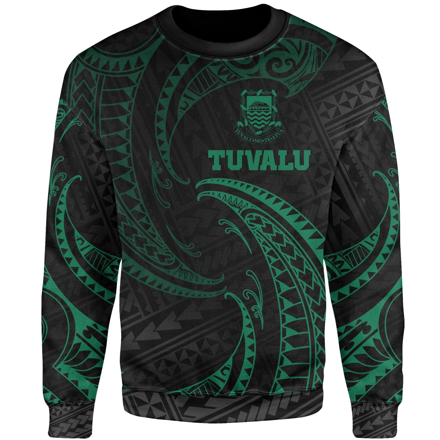 Tuvalu Polynesian Sweater - Green Tribal Wave Unisex Green - Polynesian Pride