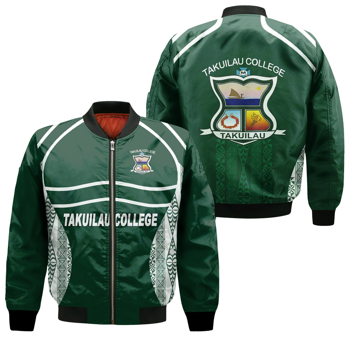 Takuilau College Tongan Patterns Bomber Jacket - LT12 Bomber Jacket Green - Polynesian Pride