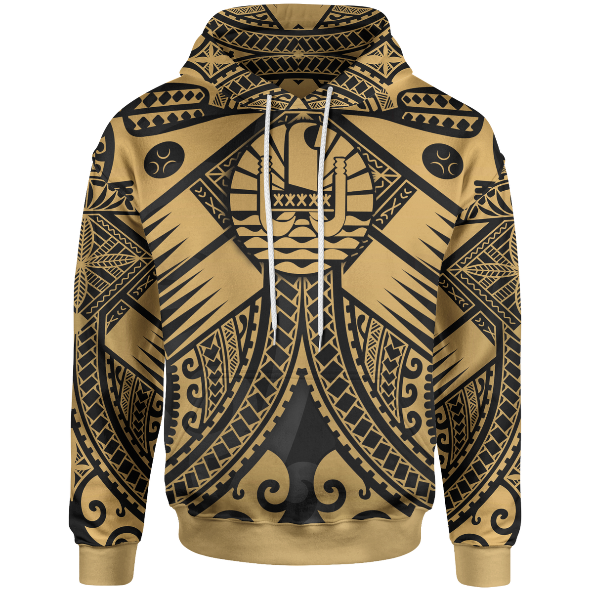 Tahiti Hoodie Gold Seal with Polynesian Tattoo Unisex Gold - Polynesian Pride