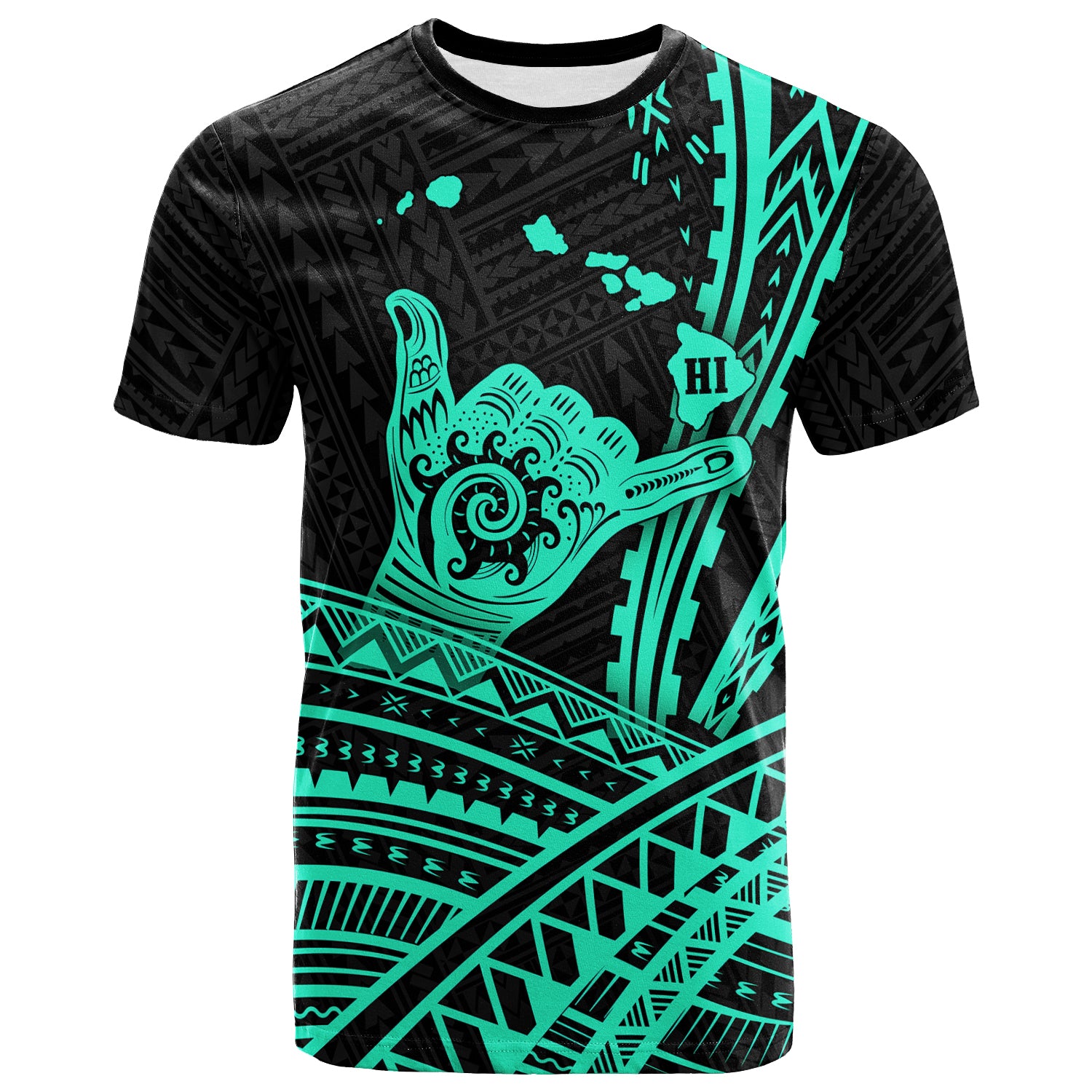 Hawaii Shaka Polynesian Tribal Turquoise T Shirt LT12 Unisex Blue - Polynesian Pride