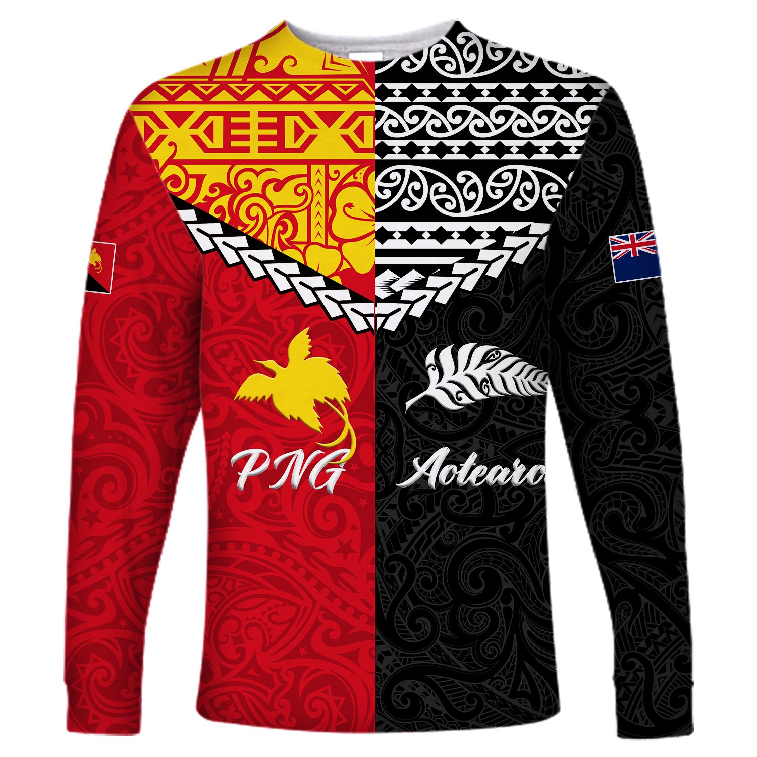 Papua New Papua New Guinea Combine New Zealand Maori Aotearoa Heritage Long Sleeve Shirt - LT12 Unisex Red - Polynesian Pride