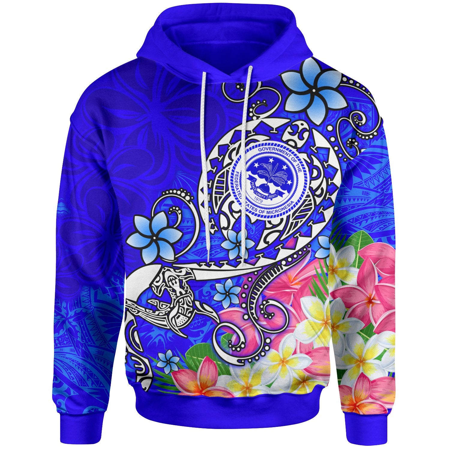 FSM Hoodie Turtle Plumeria (Blue) Unisex Blue - Polynesian Pride