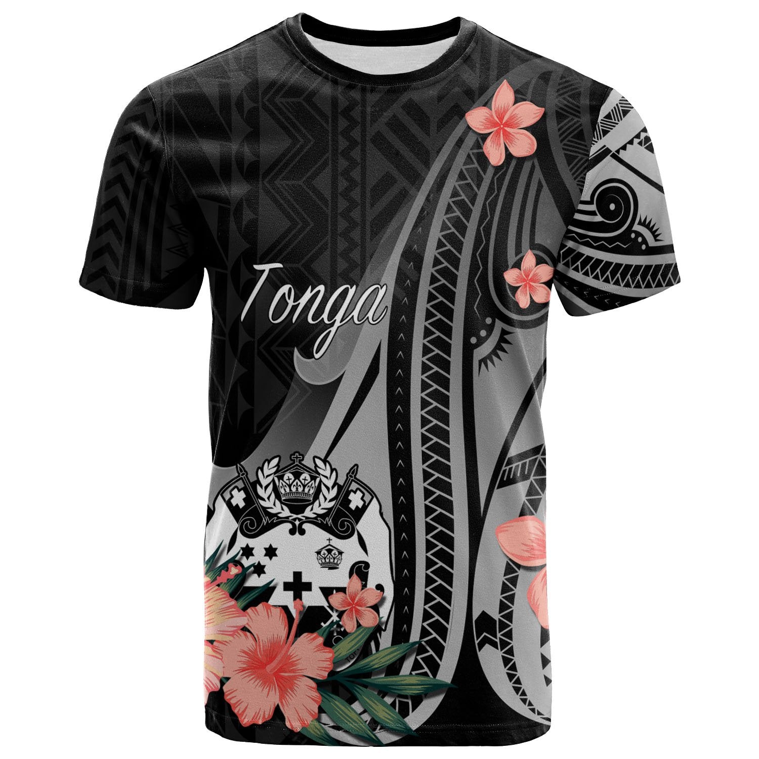 Tonga T Shirt Polynesian Hibiscus Pattern Style Unisex Black - Polynesian Pride