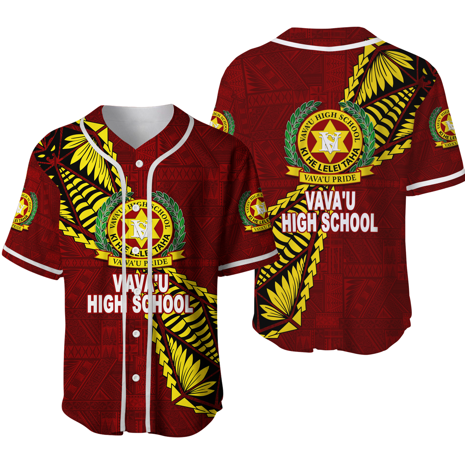 Tonga Vava'u High School Tongan Patterns Baseball Jersey - LT12 Red - Polynesian Pride