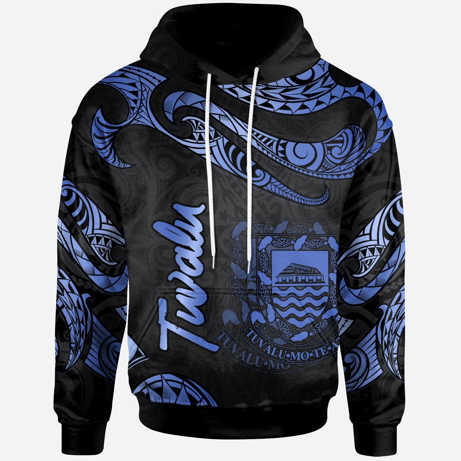 Tuvalu Hoodie Polynesian Tattoo Blue Version Unisex Blue - Polynesian Pride