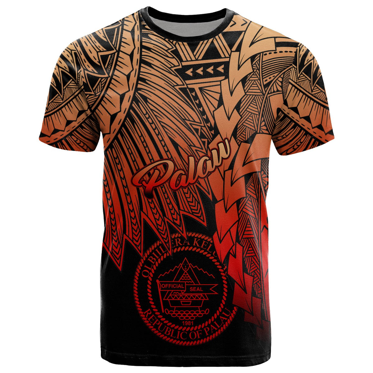 Palau Polynesian T Shirt Tribal Wave Tattoo Red Ver 2 Unisex Red - Polynesian Pride