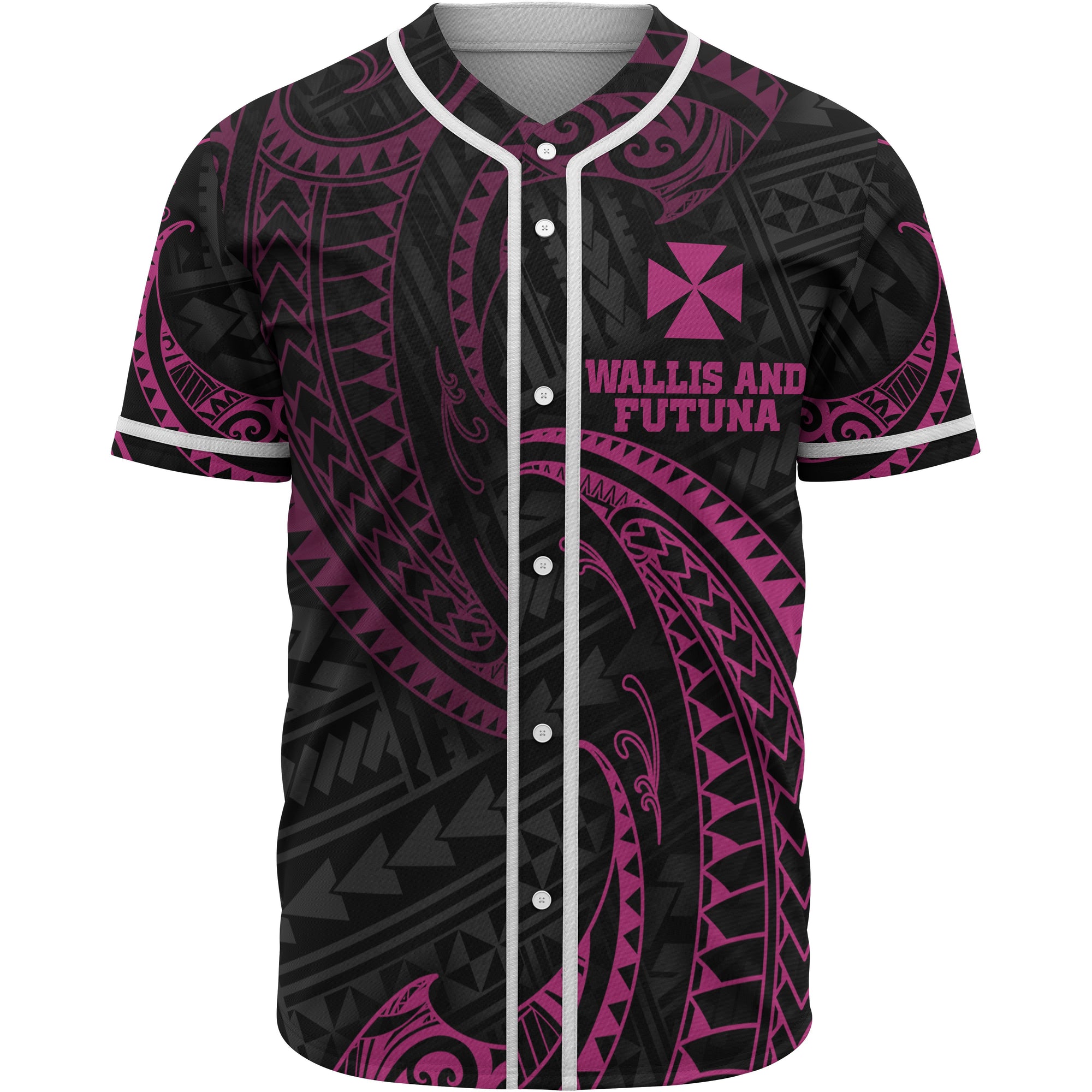 Wallis and Futuna Polynesian Baseball Shirt - Pink Tribal Wave Unisex Pink - Polynesian Pride