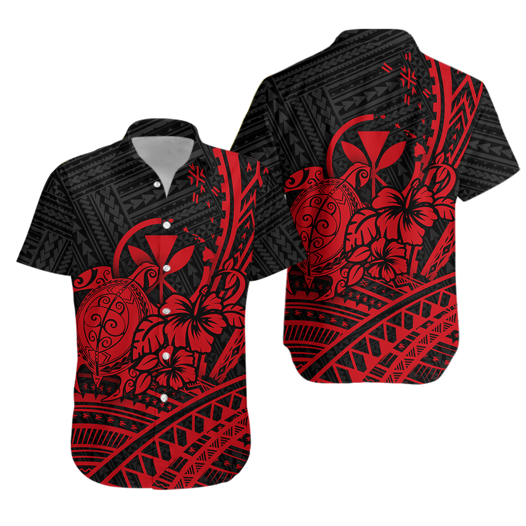 Hawaii Turtle With Hibiscus Tribal Red Hawaiian Shirt - LT12 Adult Red - Polynesian Pride