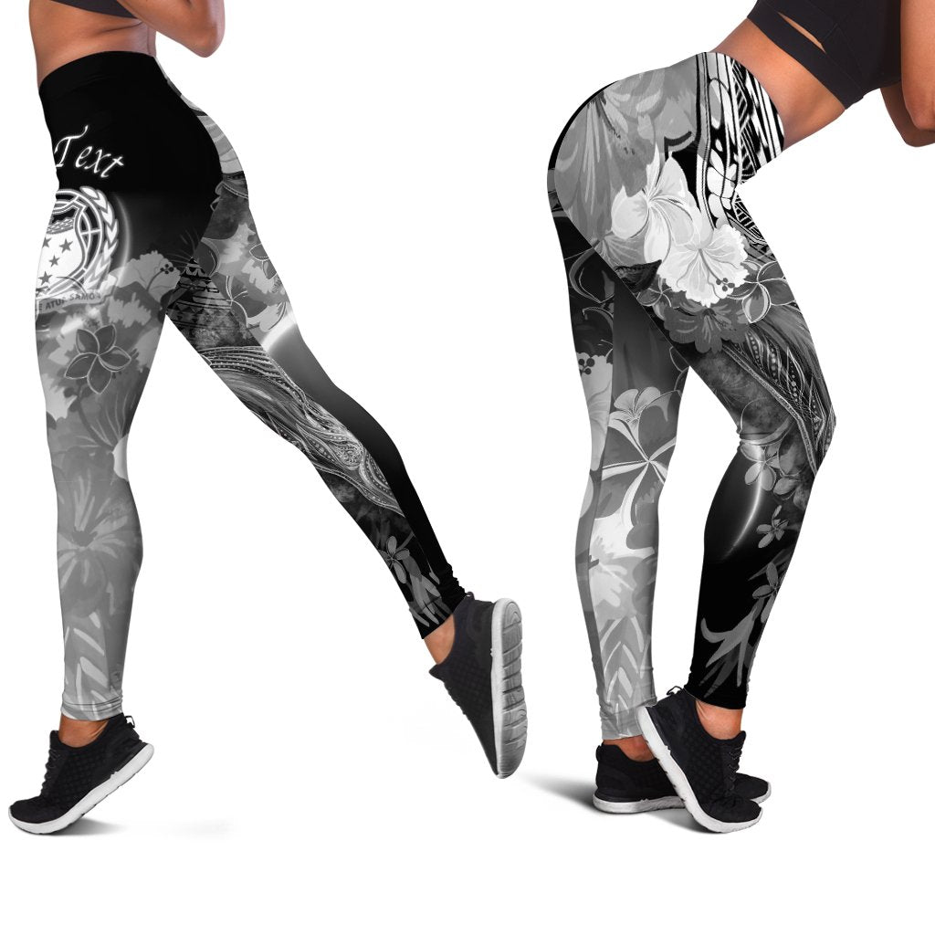 Custom Personalised Samoa Leggings - Humpback Whale with Tropical Flowers (White) White - Polynesian Pride