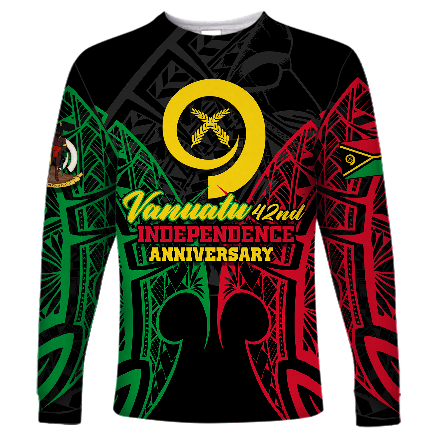 Custom Vanuatu 42nd Independence Anniversary Pride Long Sleeve Shirt - LT12 Unisex Black - Polynesian Pride