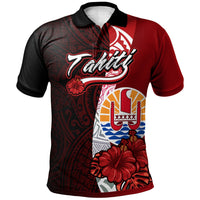 Tahiti Polynesian Polo Shirt Coat Of Arm With Hibiscus Unisex Red - Polynesian Pride