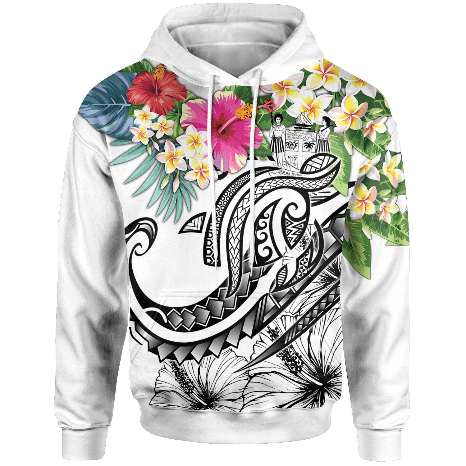 Fiji Polynesian Hoodie Summer Plumeria (White) Unisex White - Polynesian Pride