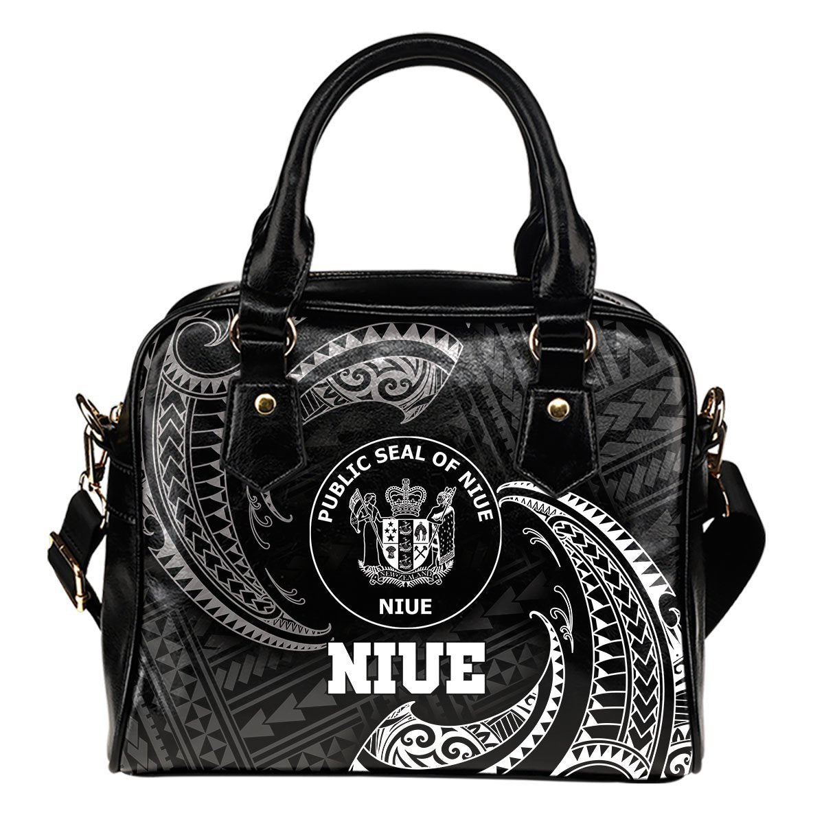 Niue Polynesian Shoulder Handbag - White Tribal Wave One Size Black - Polynesian Pride