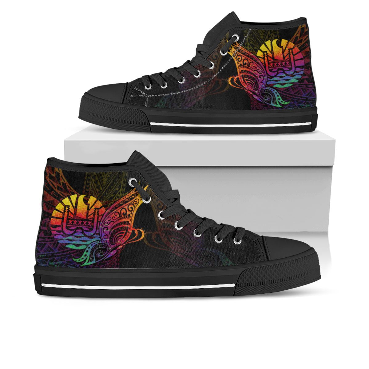 French Polynesia High Top - Butterfly Polynesian Style Unisex Black - Polynesian Pride