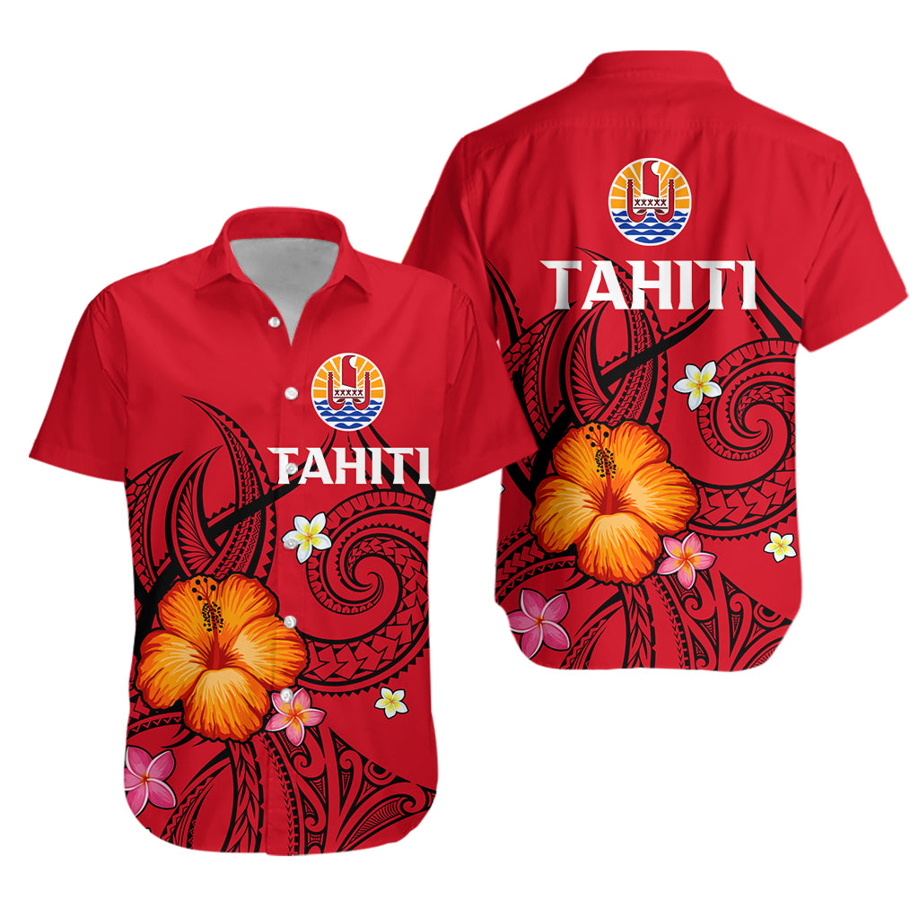 French Polynesia Hawaiian Shirt - Hibiscus With Tribal - LT12 Unisex Red - Polynesian Pride