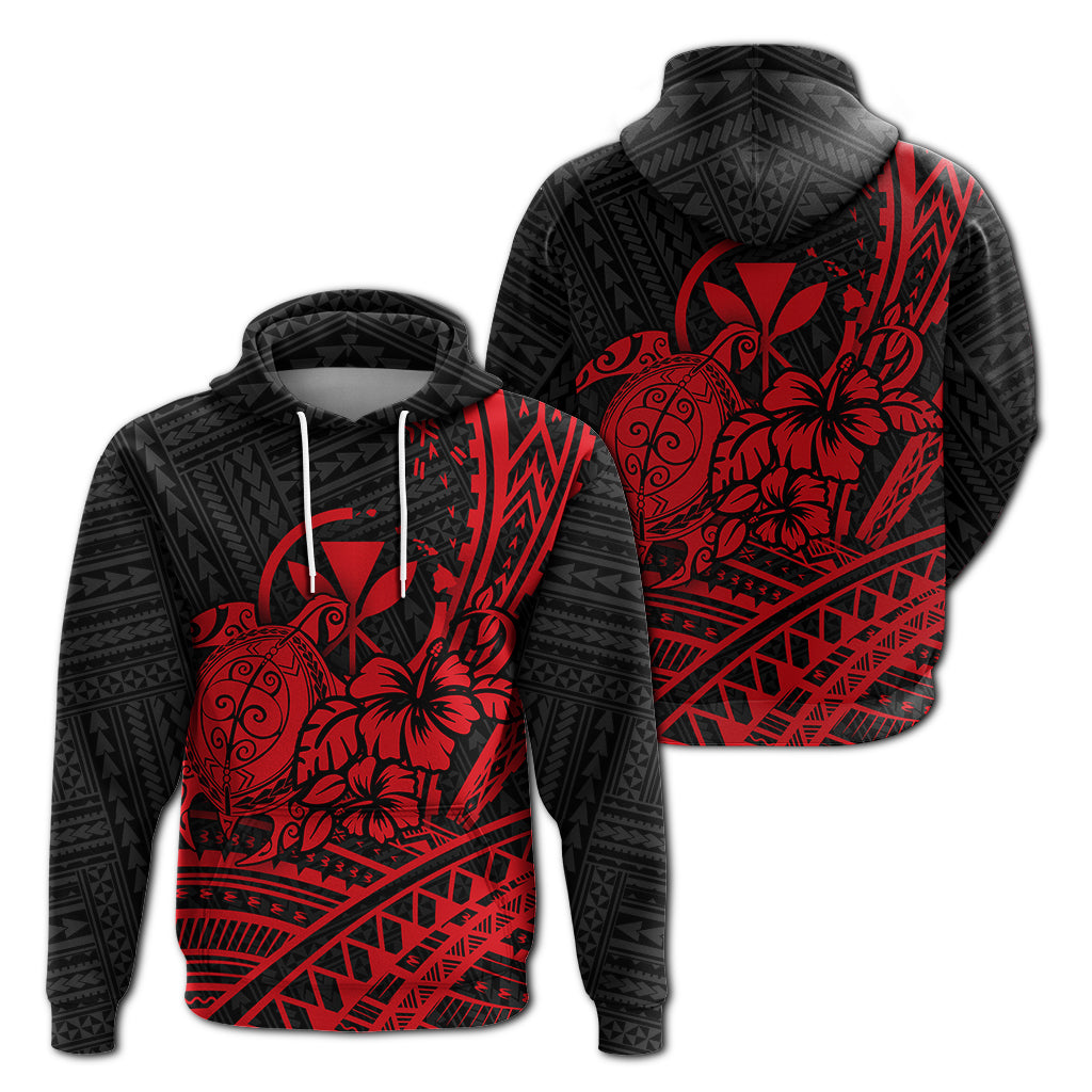 Hawaii Turtle With Hibiscus Tribal Red Hoodie LT12 Unisex Red - Polynesian Pride