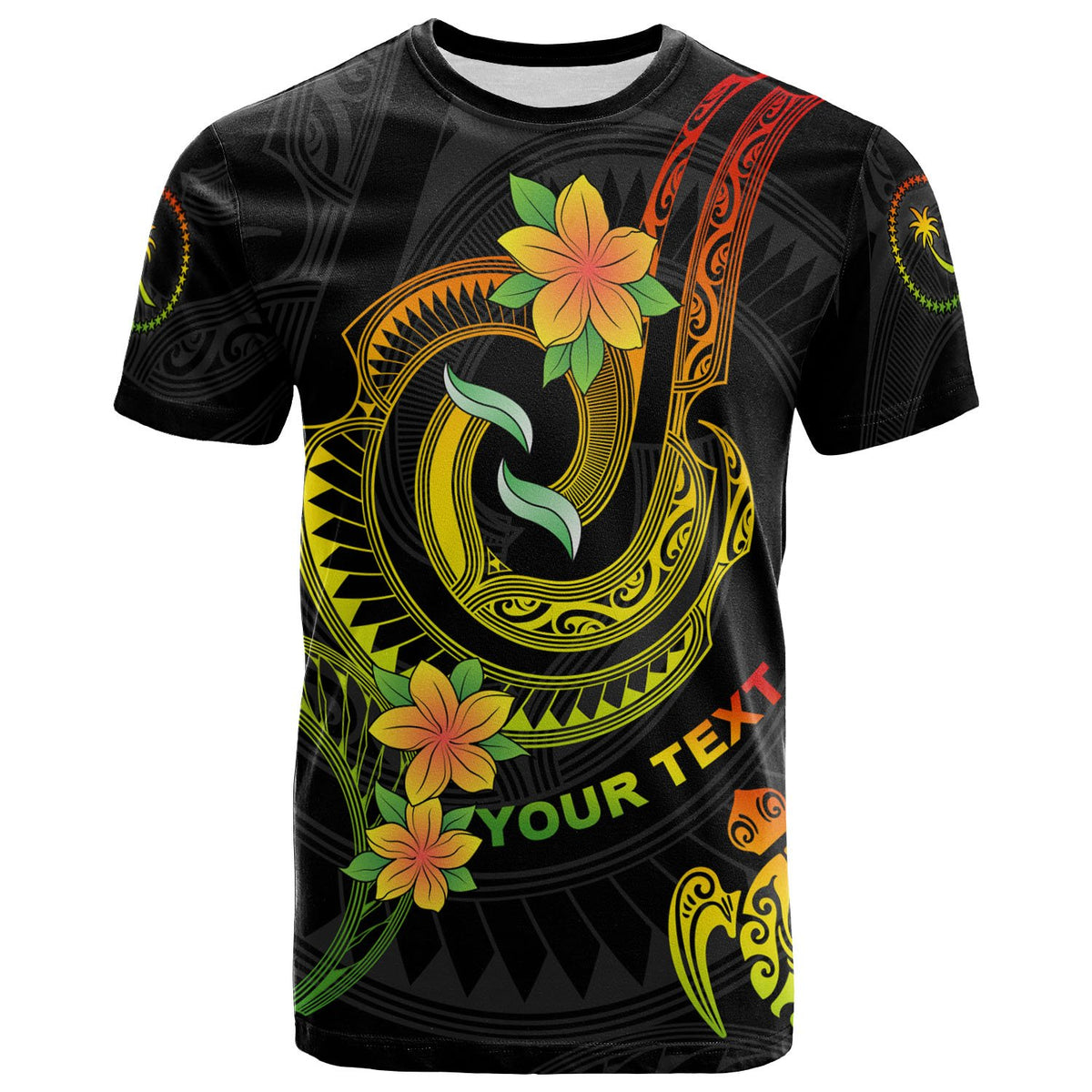 Chuuk Custom T Shirt Reggae Plumeria Flowers with Spiral Patterns Unisex Art - Polynesian Pride
