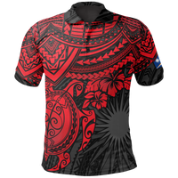 Cook Islands Polo Shirt Kuki Airani Flag Red Turtle Hibiscus Unisex Red - Polynesian Pride