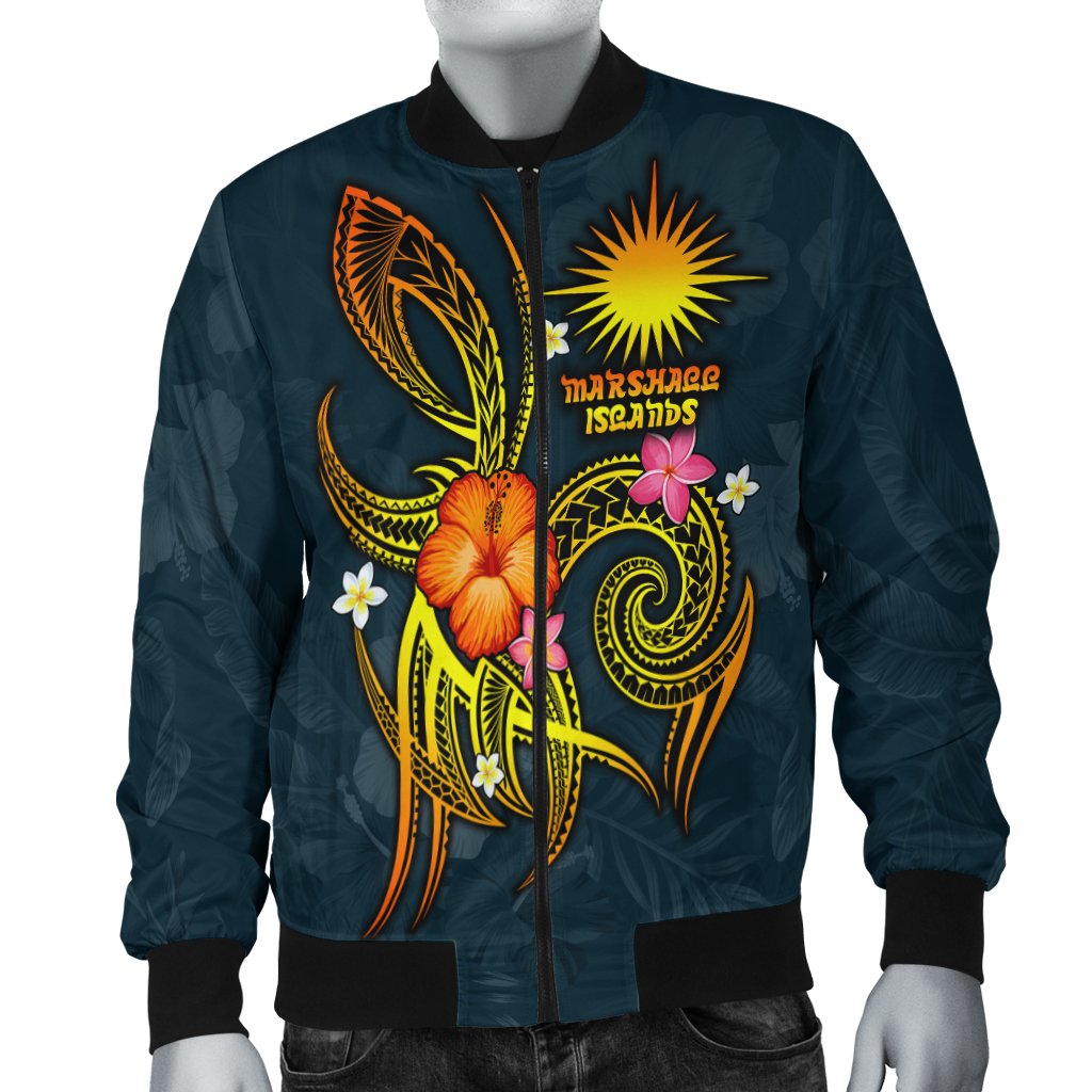 Marshall Islands Polynesian Men's Bomber Jacket - Legend of Marshall Islands (Blue) - Polynesian Pride