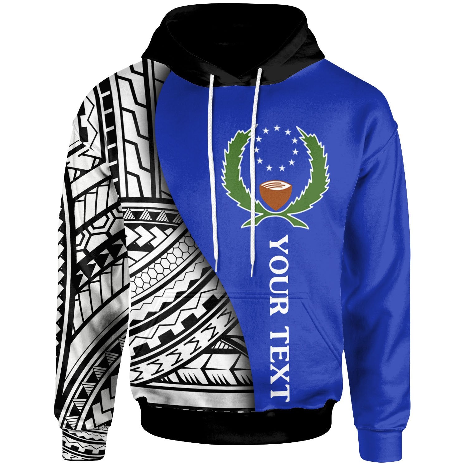 Pohnpei Custom Hoodie Coat of Arm and Polynesian Patterns Unisex Blue - Polynesian Pride