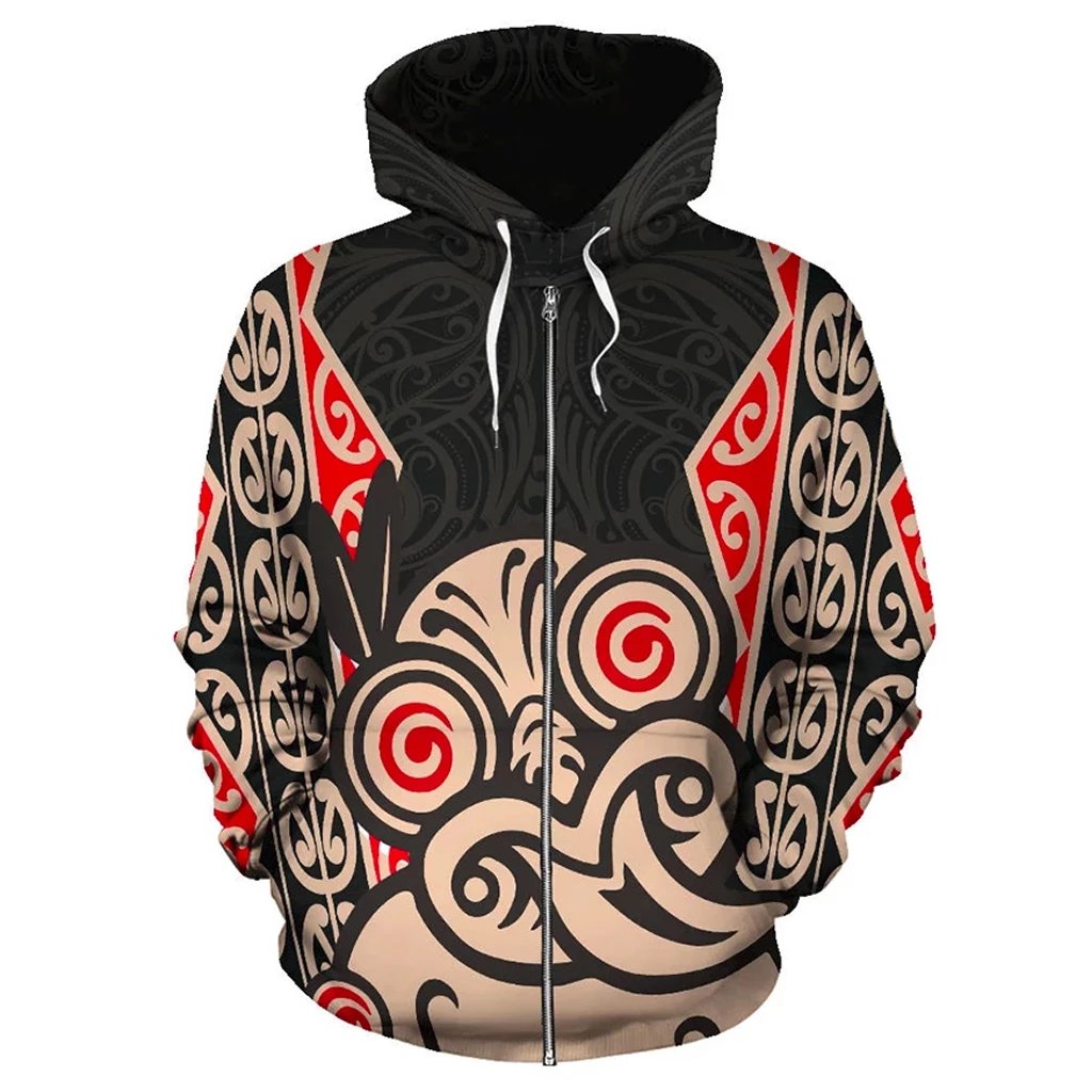 Hei Tiki With Maori Pattern Zip Hoodie Black Unisex Black - Polynesian Pride