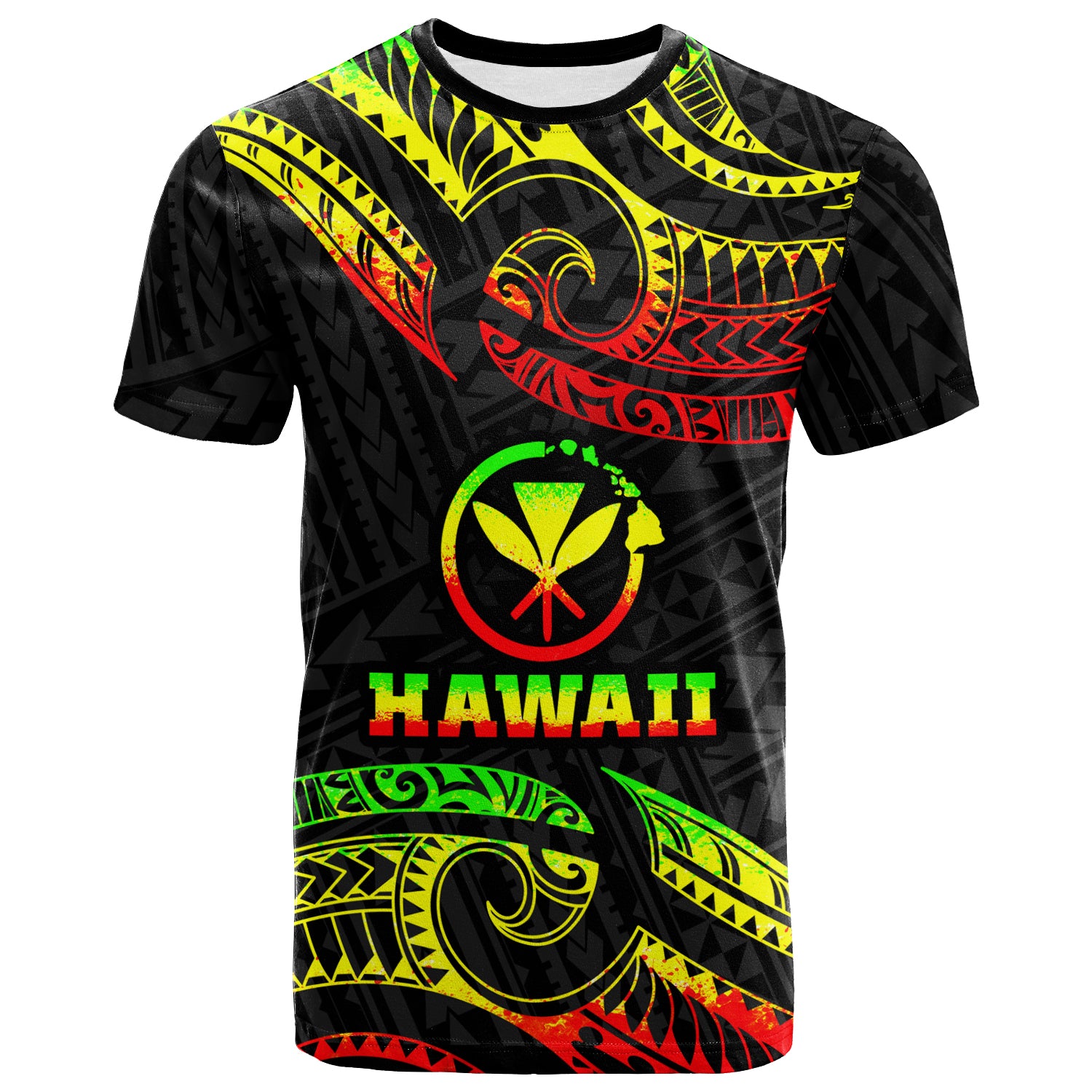 Hawaii T Shirt Tribal Pattern Reggae LT12 Unisex Black - Polynesian Pride