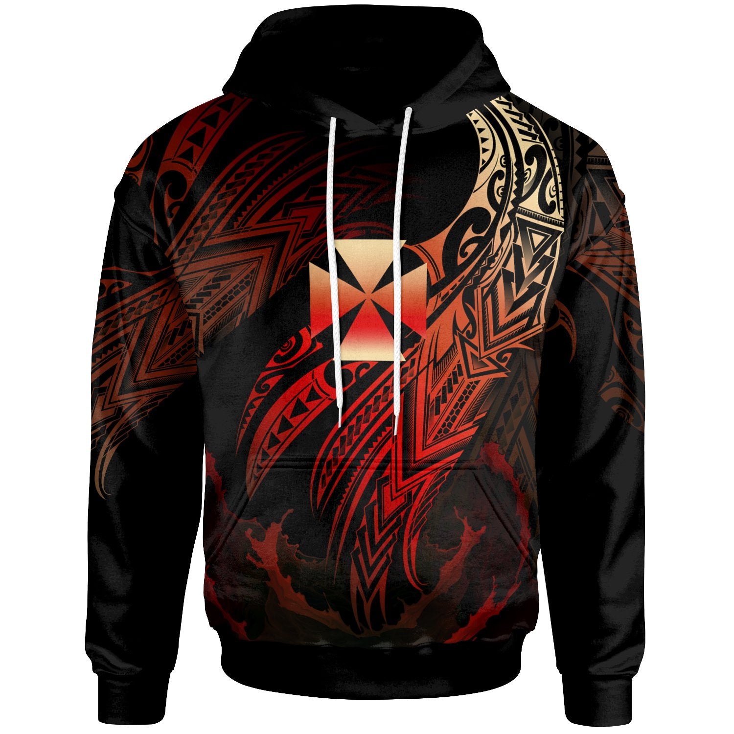 Wallis and Futuna Polynesian Hoodie Legend Red Version Unisex Black - Polynesian Pride