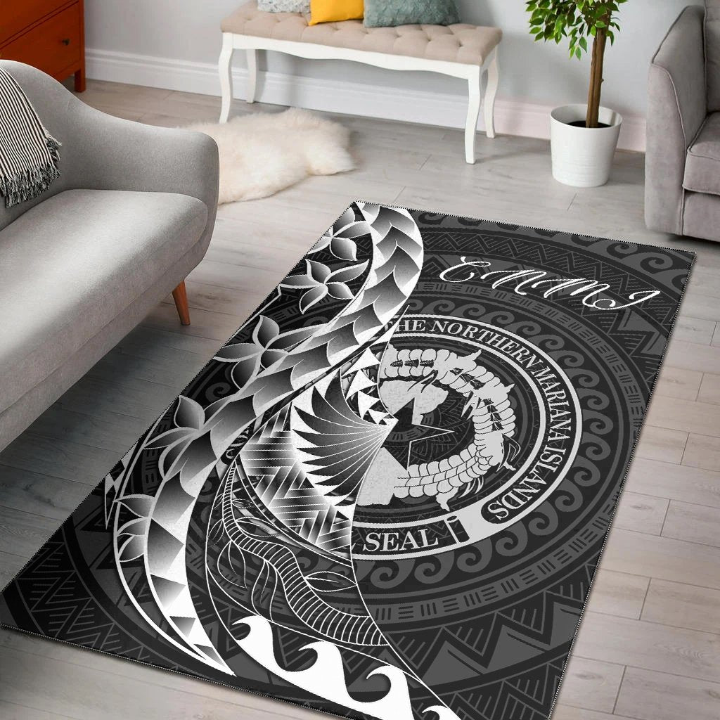 Northern Mariana Islands Area Rug - Polynesian Pattern Style Black - Polynesian Pride