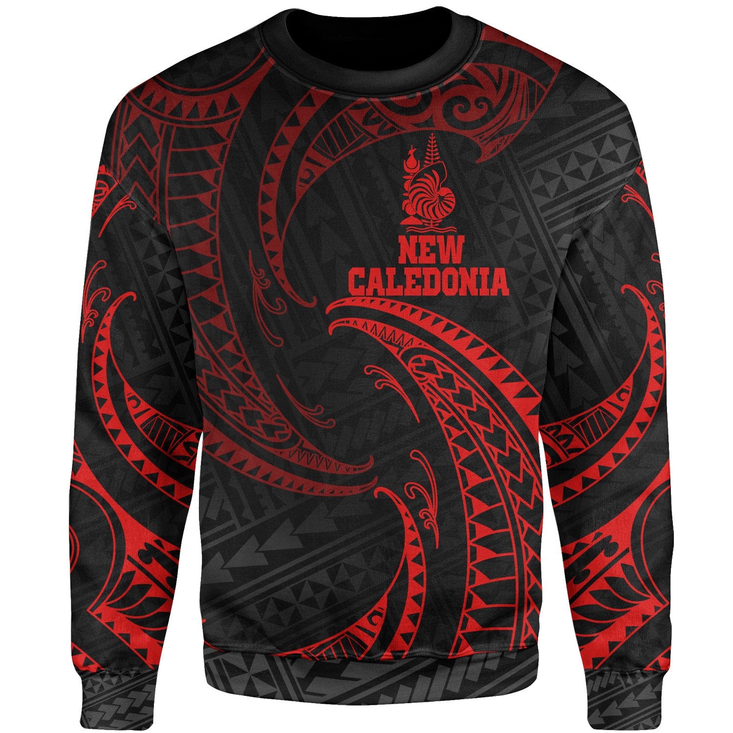 New Caledonia Polynesian Sweater - Red Tribal Wave Unisex Red - Polynesian Pride