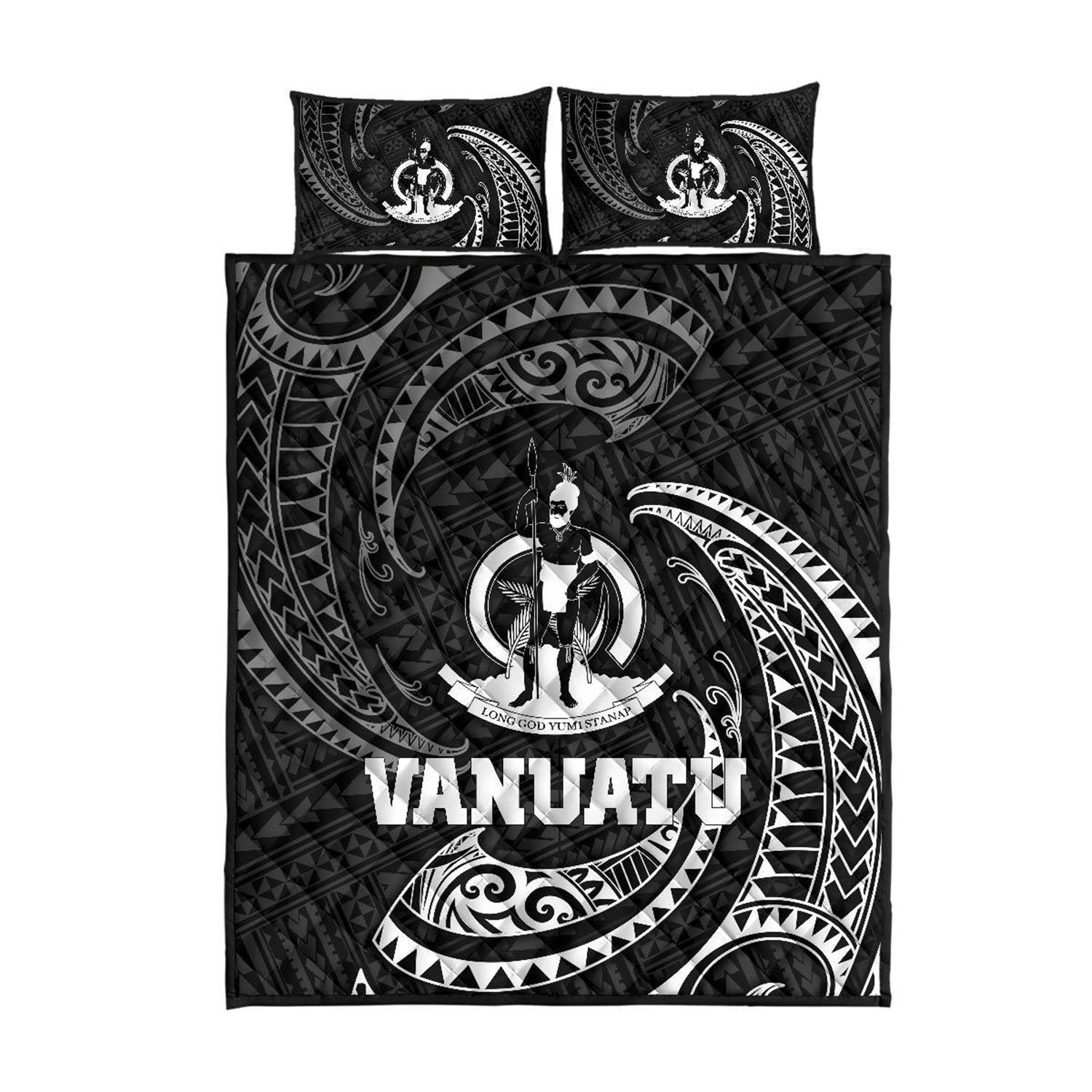 Vanuatu Polynesian Quilt Bed Set - White Tribal Wave Black - Polynesian Pride