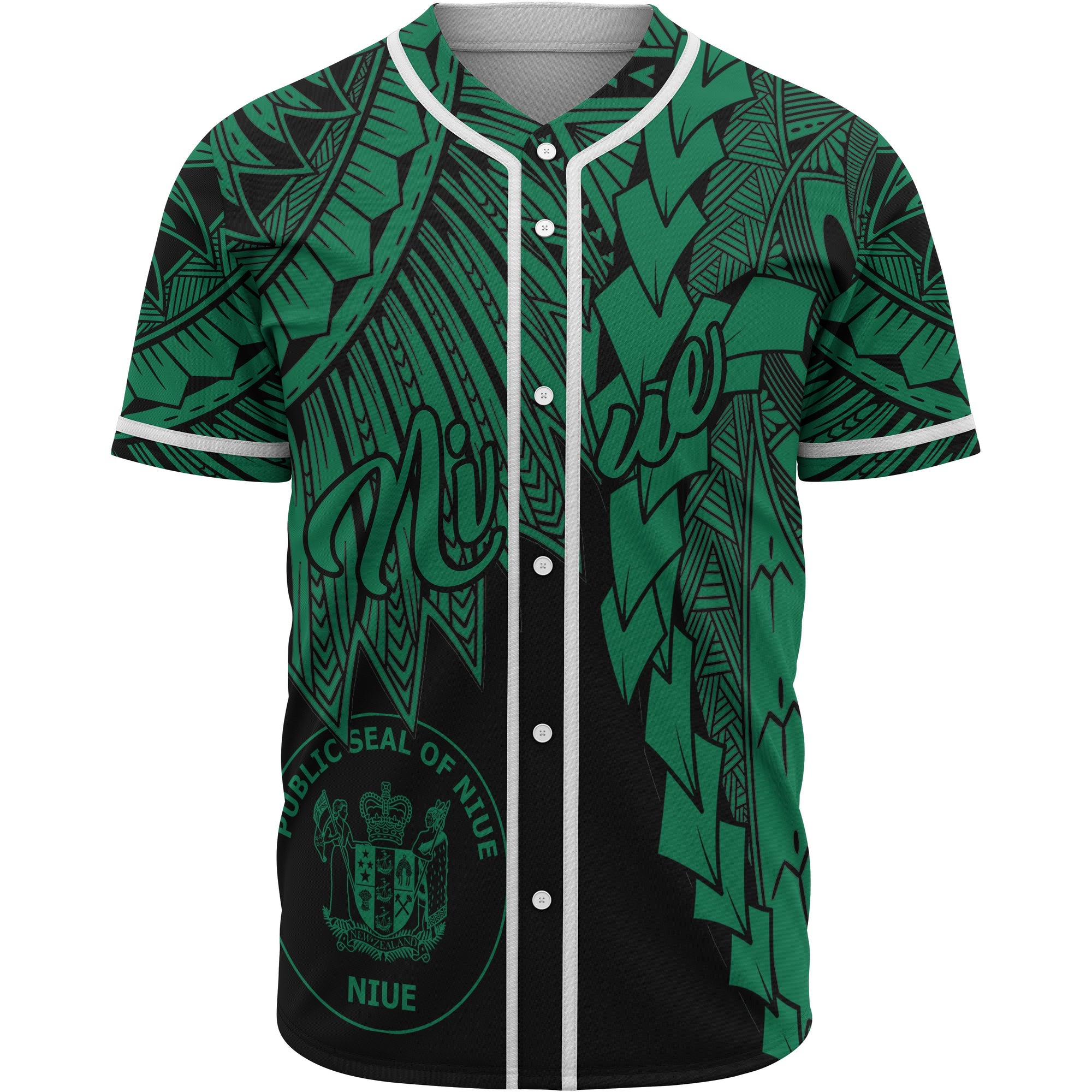 Niue Polynesian Baseball Shirt - Tribal Wave Tattoo Green Unisex Green - Polynesian Pride