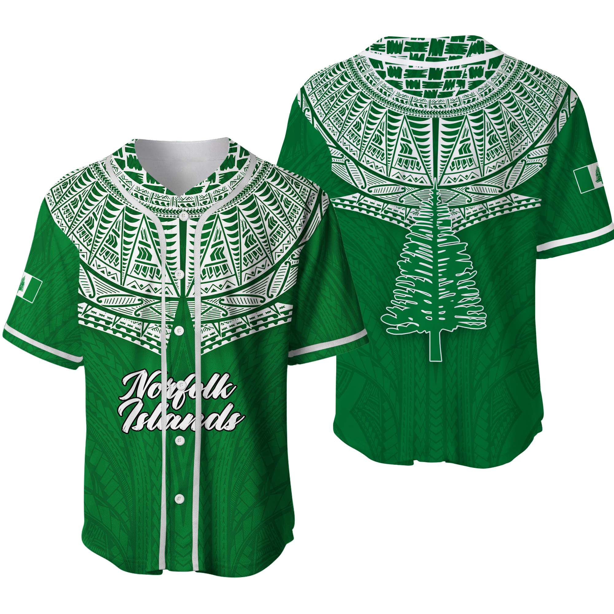 Norfolk Islands Pine Tree Baseball Jersey - LT12 Green - Polynesian Pride