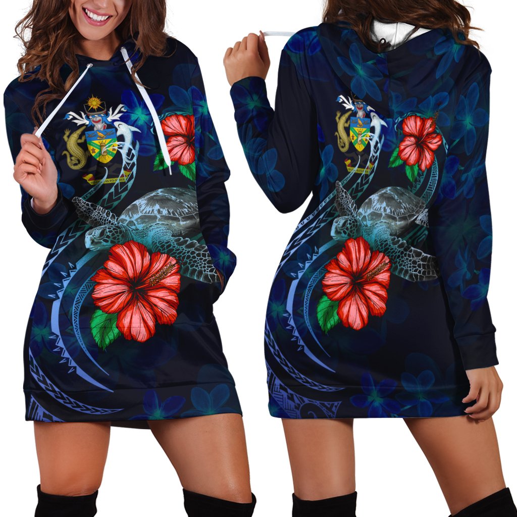 Solomon Islands Polynesian Hoodie Dress - Blue Turtle Hibiscus Blue - Polynesian Pride