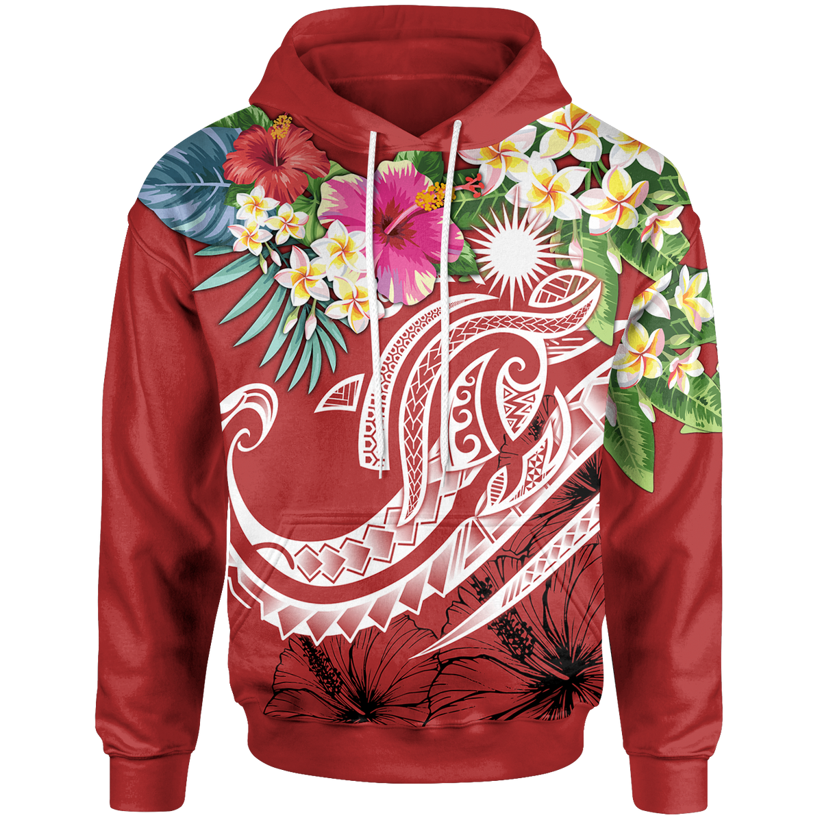 Marshall Islands Polynesian Hoodie Summer Plumeria (Red) Unisex Red - Polynesian Pride