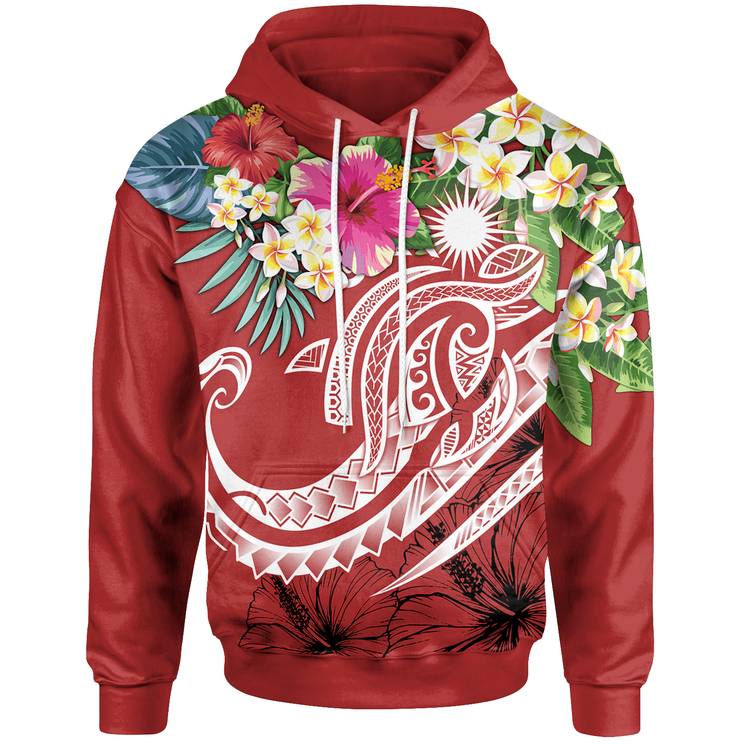 Marshall Islands Polynesian Hoodie Summer Plumeria (Red) Unisex Red - Polynesian Pride