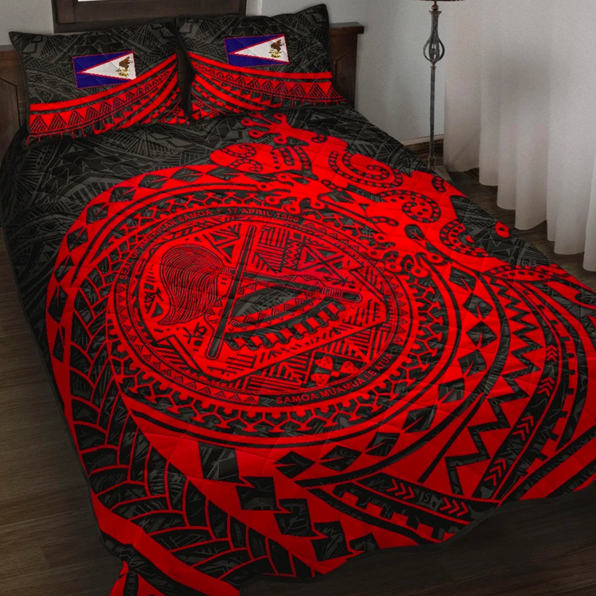 American Samoa Quilt Bed Set - Polynesian Lizard RED - Polynesian Pride