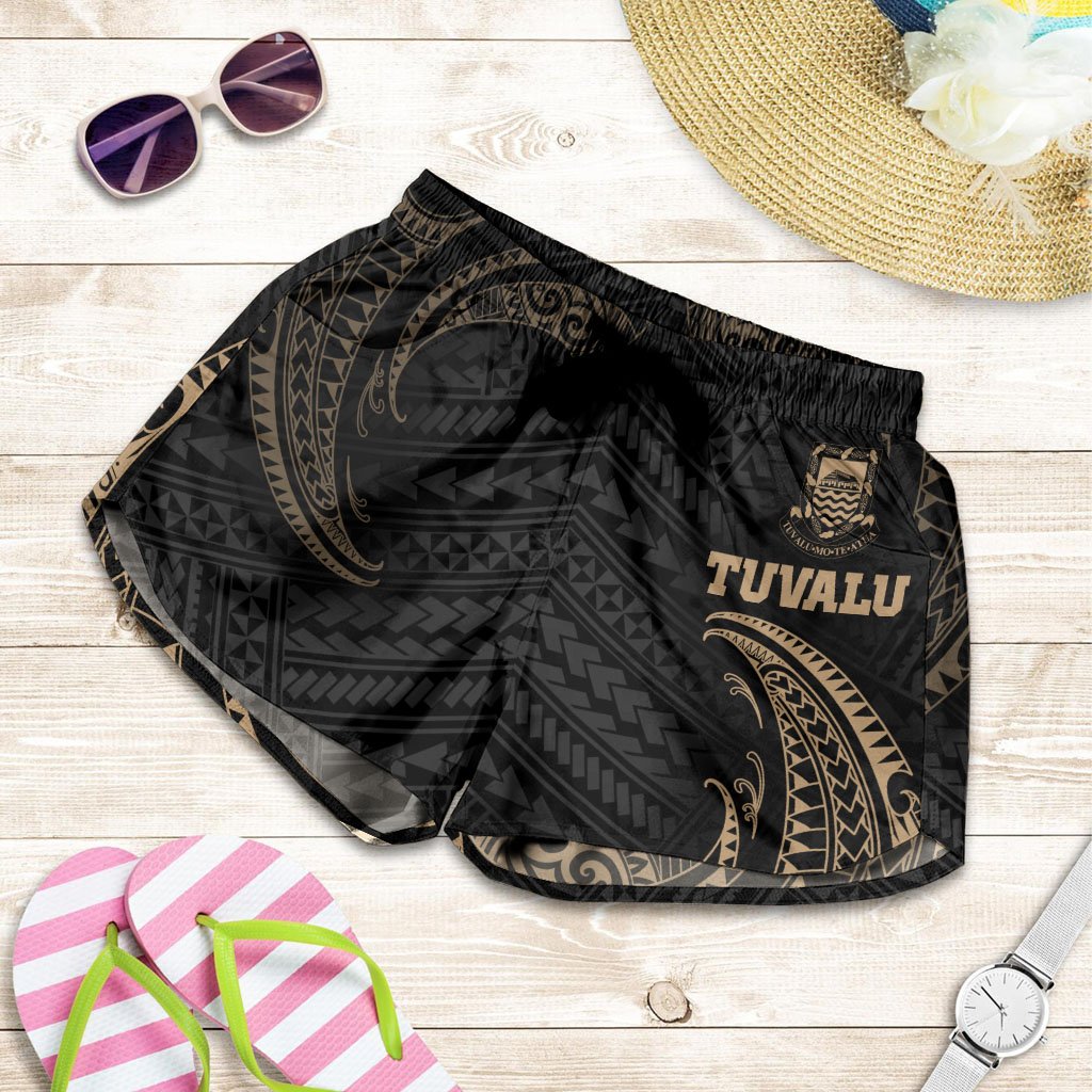 Tuvalu Polynesian Women's Shorts - Gold Tribal Wave Women Red - Polynesian Pride