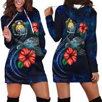 Nauru Polynesian Hoodie Dress - Blue Turtle Hibiscus Blue - Polynesian Pride
