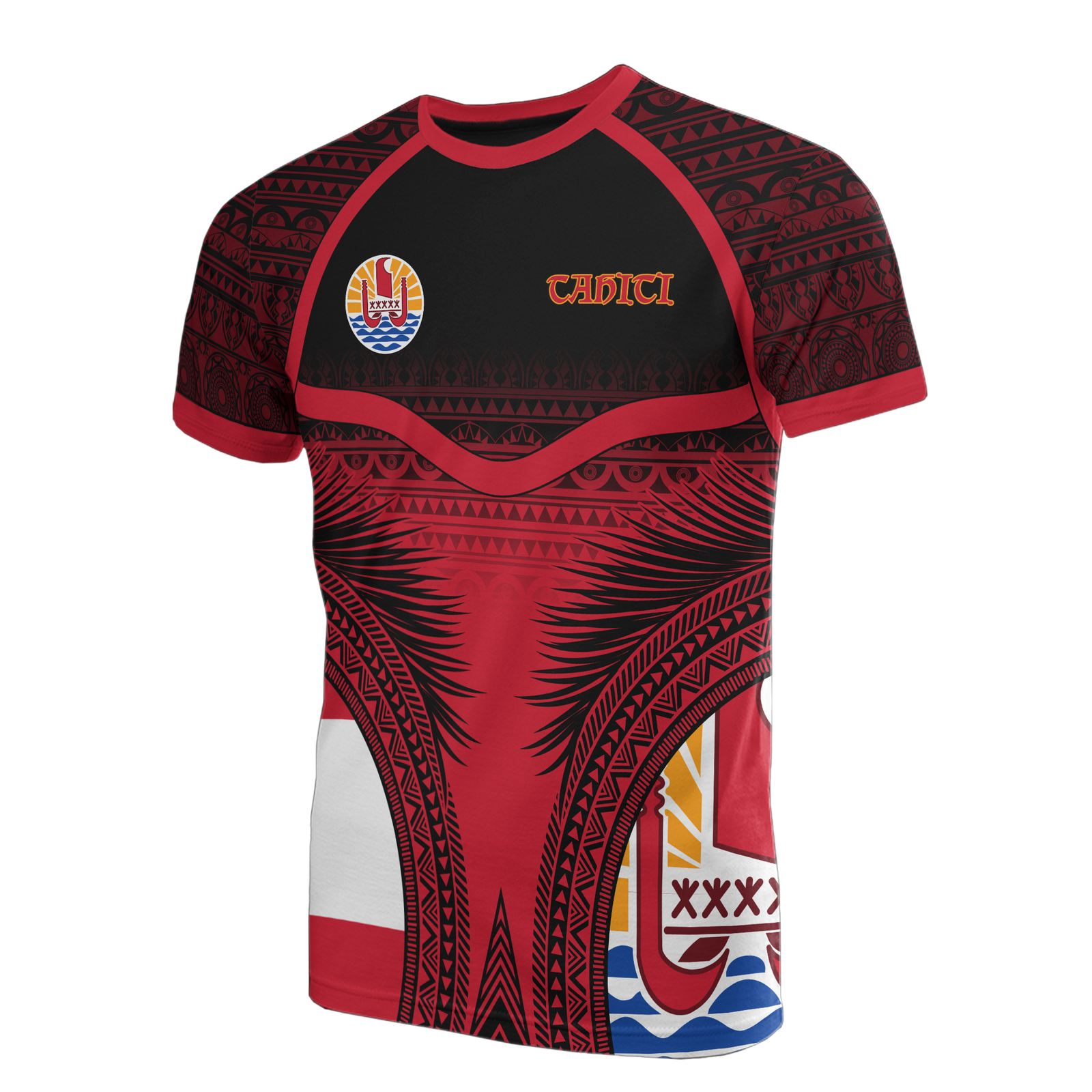 Tahiti T Shirt Tahiti Flag Coconut Leaves Unisex Red - Polynesian Pride