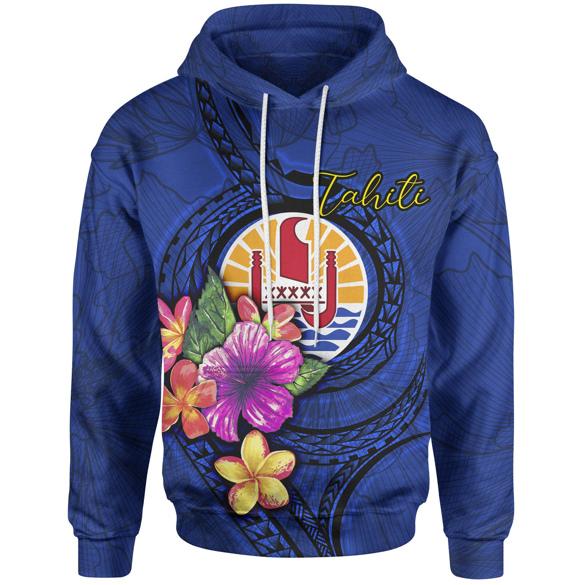 Tahiti Polynesian Hoodie Floral With Seal Blue Unisex Blue - Polynesian Pride