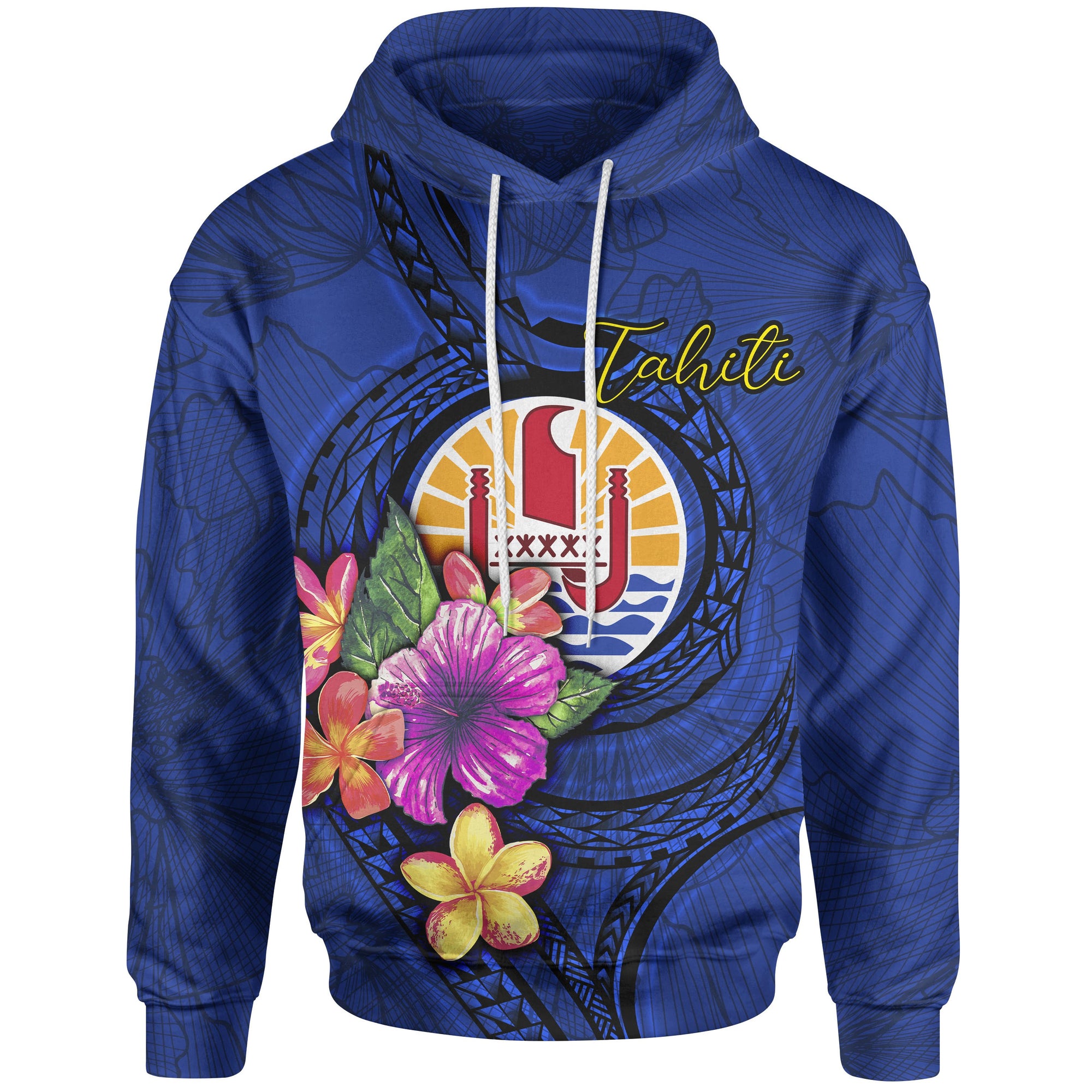 Tahiti Polynesian Hoodie Floral With Seal Blue Unisex Blue - Polynesian Pride