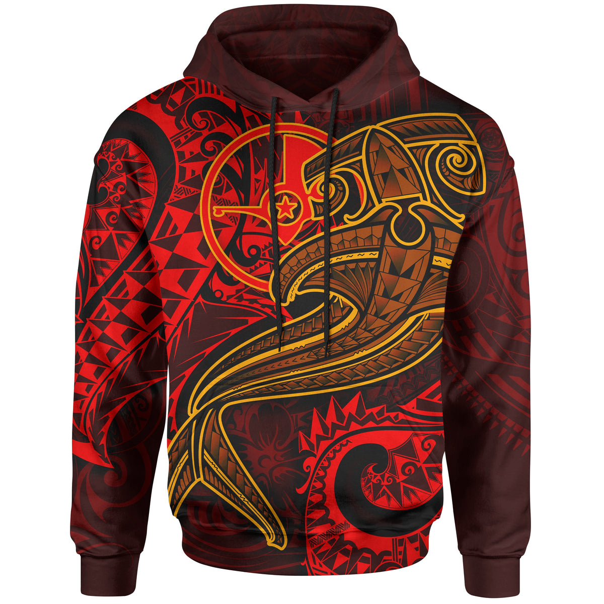 Yap Hoodie Red Shark Polynesian Tattoo Unisex Red - Polynesian Pride
