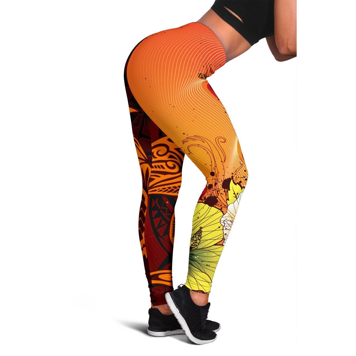 American Samoa Polynesian Legging - Tribal Tuna Fish Orange - Polynesian Pride