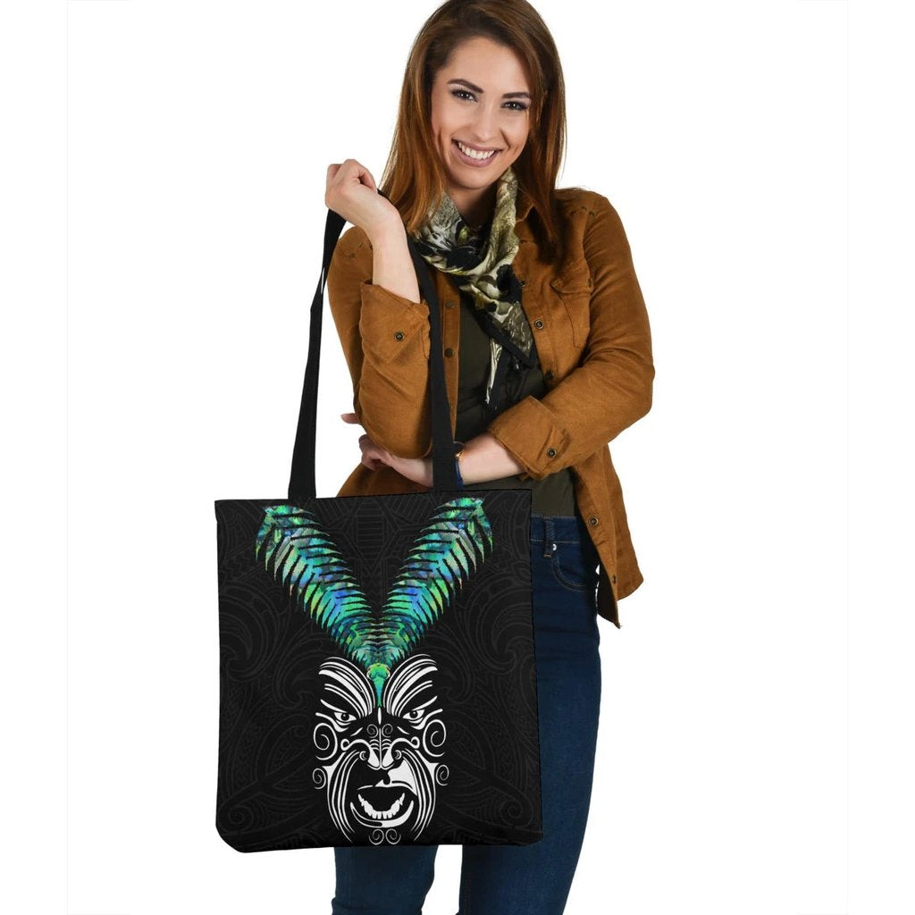 New Zealand Maori Moko Tote Bag Paua Shell Tote Bag One Size Black - Polynesian Pride