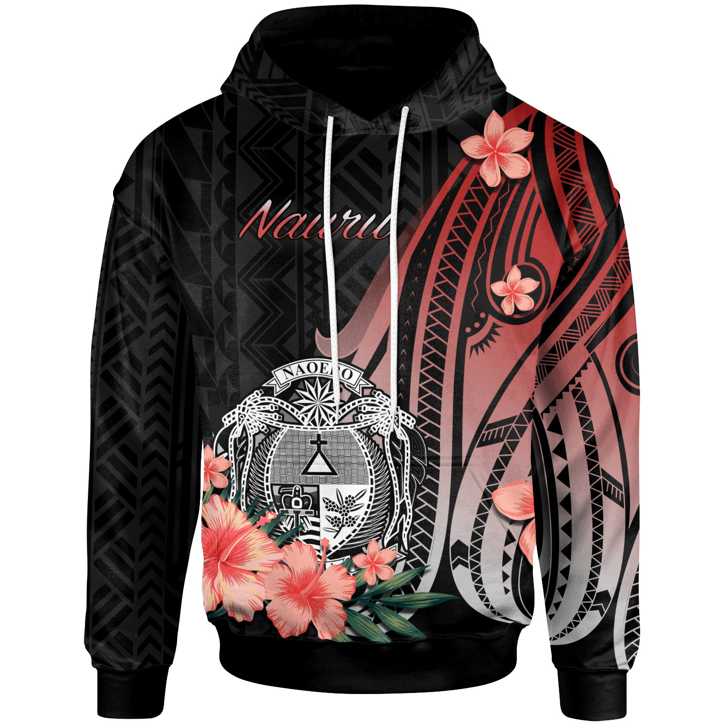 Nauru Hoodie Red Polynesian Hibiscus Pattern Style Unisex Red - Polynesian Pride